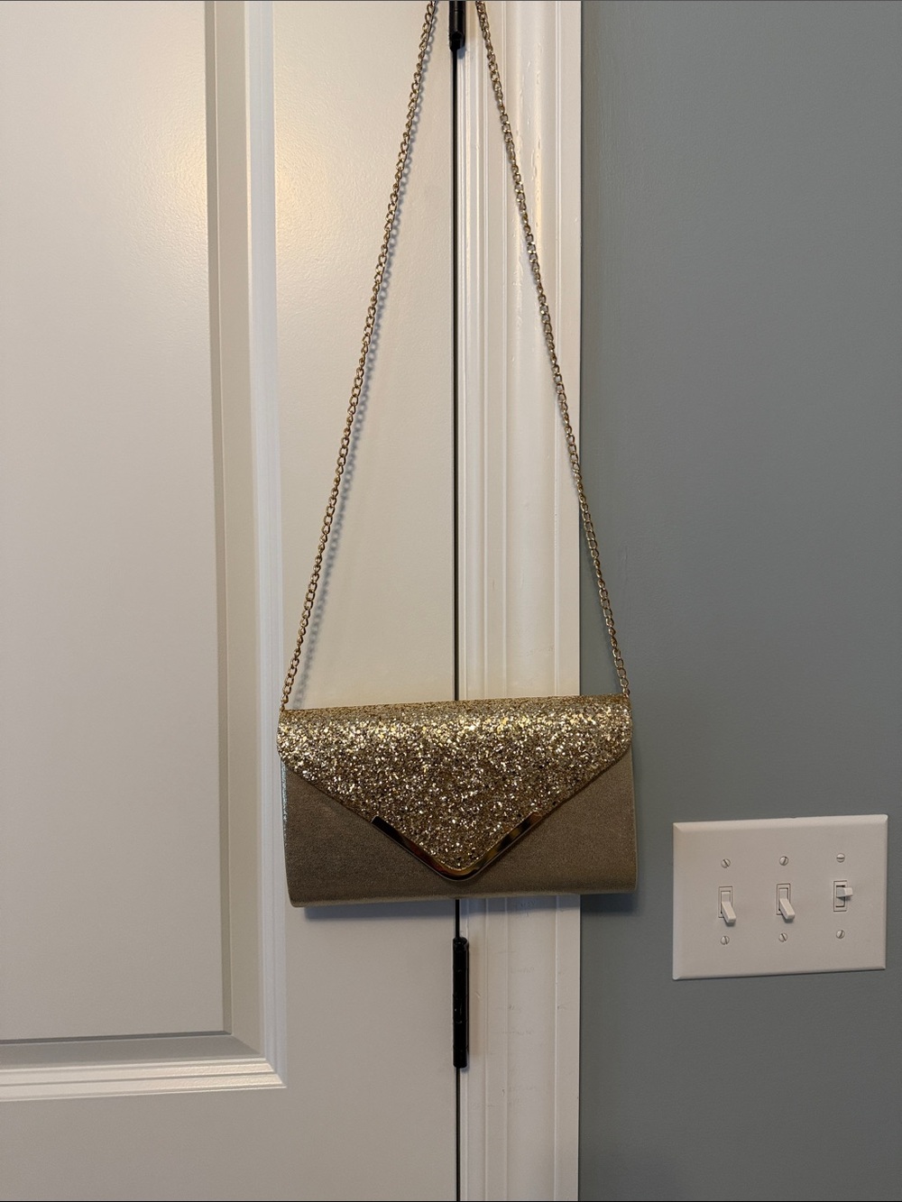 Gold Glitter Envelope Clutch Shoulder Bag